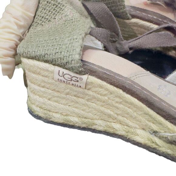 UGG Brianda Military Green Espadrille Cotton Sheepskin Wedge Sandals UGG Shoes T - Picture 8 of 9